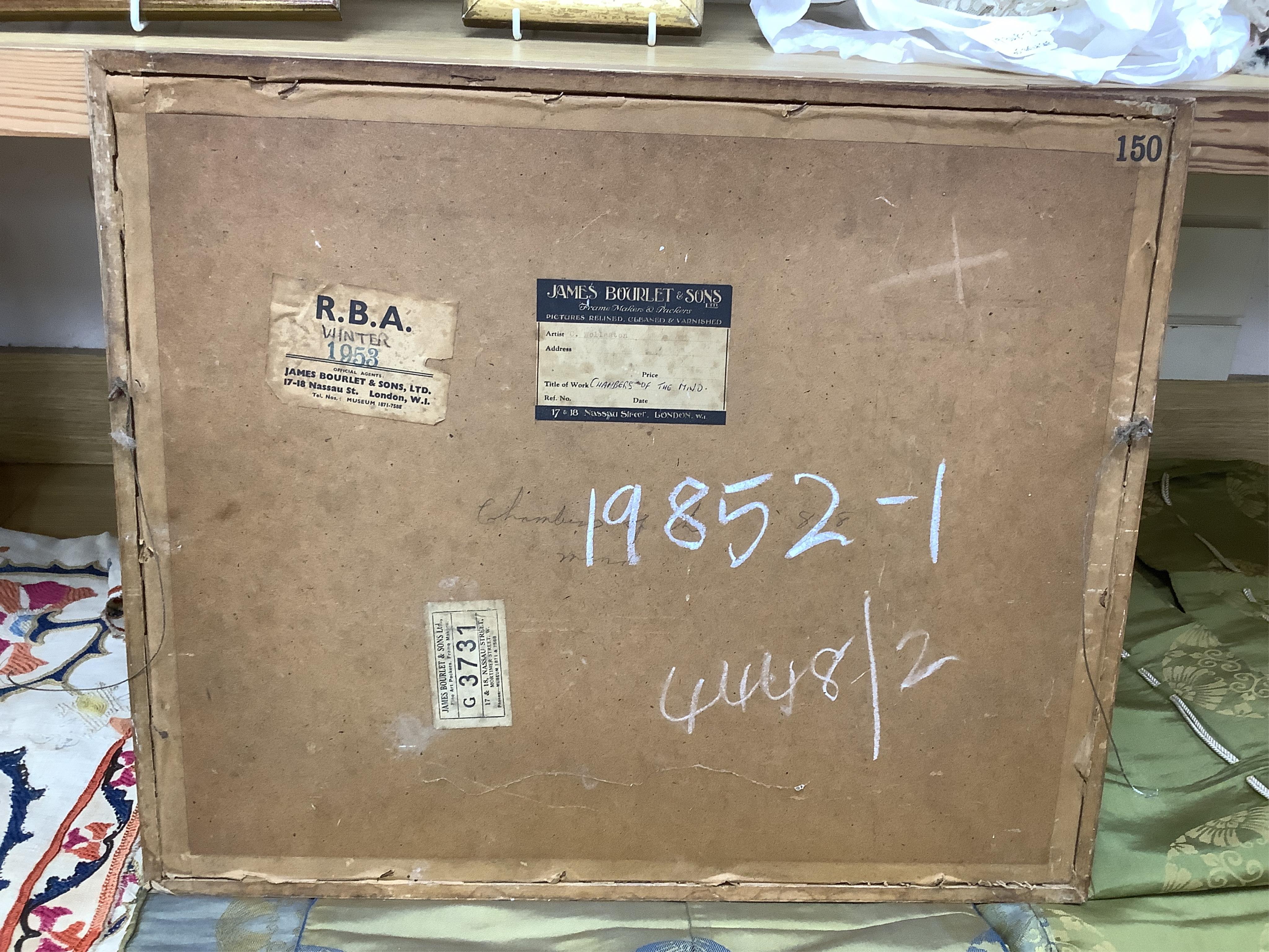 C. Wollaston, 'Chambers of the mind', signed, James Bourlet & Sons labels verso to include RBA winter 1953, watercolour and mixed media, 27 x 38cm